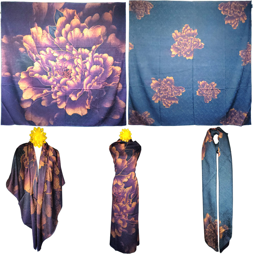 NWT Double Sided Silk Scarf 53"x53" Large Square Shawl Wrap XiangYunSha 36671